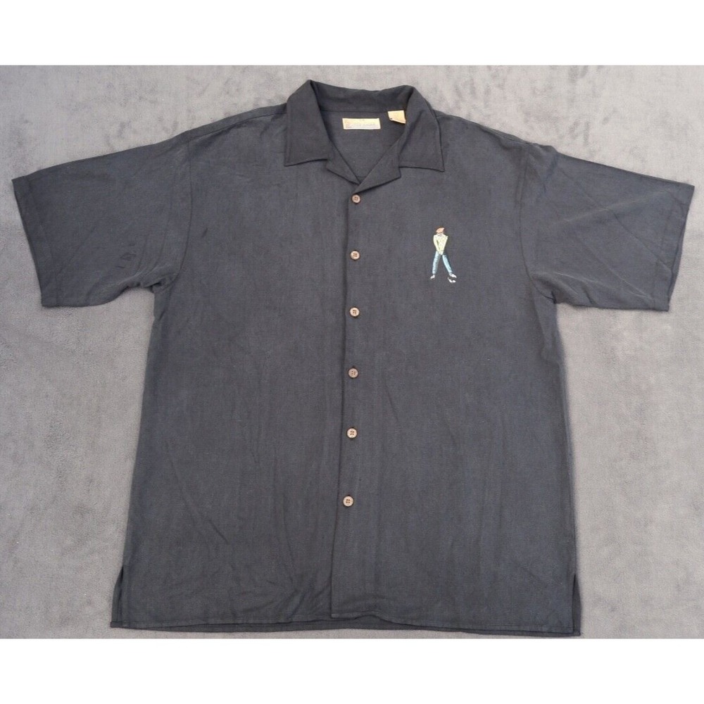 Bobby Chan Mens Lg Silk Golf Shirt What A Game Embroidered‎ Camp Black Short Slv